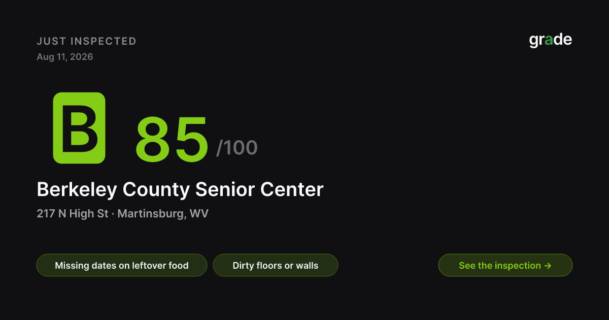 Berkeley County Senior Center health score — Martinsburg, WV | grade.food