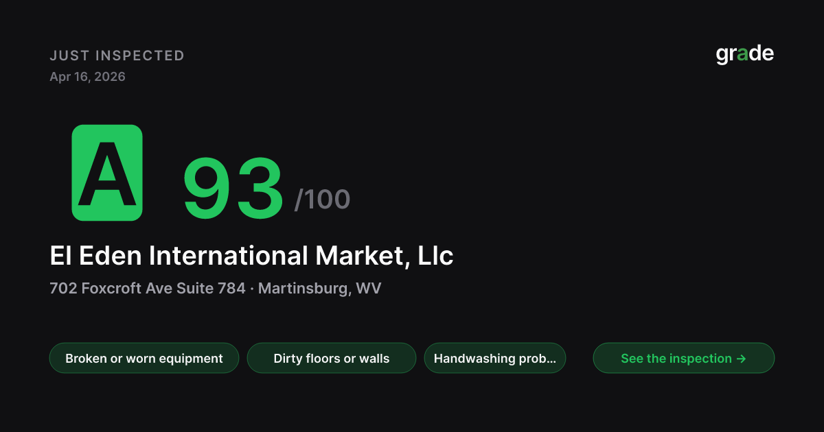 El Eden International Market, Llc health score — Martinsburg, WV | grade.food