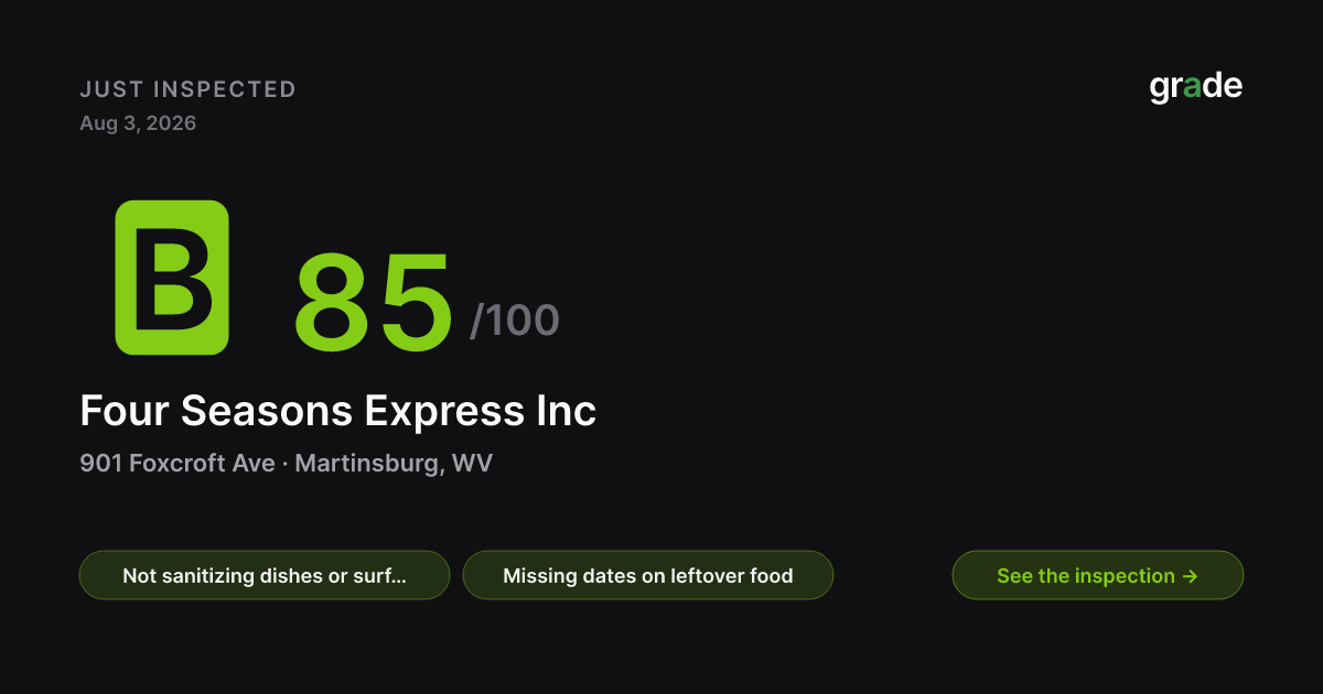 Four Seasons Express Inc health score — Martinsburg, WV | grade.food