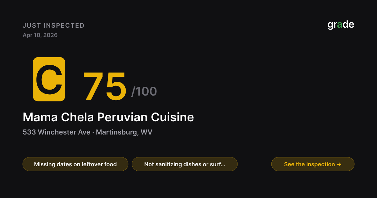 Mama Chela Peruvian Cuisine health score — Martinsburg, WV | grade.food