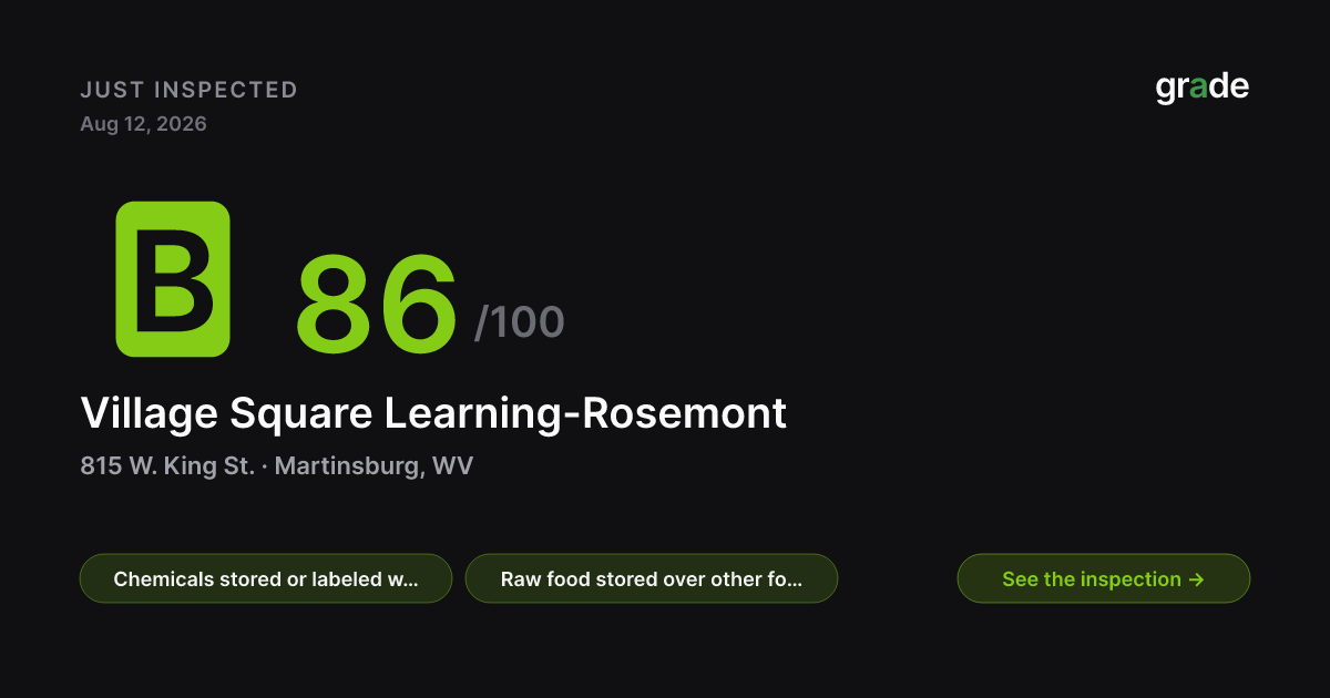 Village Square Learning-Rosemont health score — Martinsburg, WV | grade.food