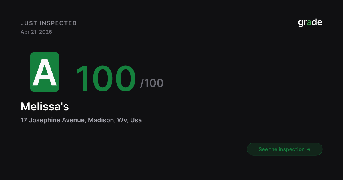 Melissa's health score — Madison, WV | grade.food