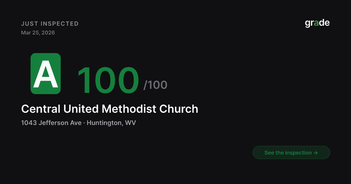 Central United Methodist Church health score — Huntington, WV | grade.food