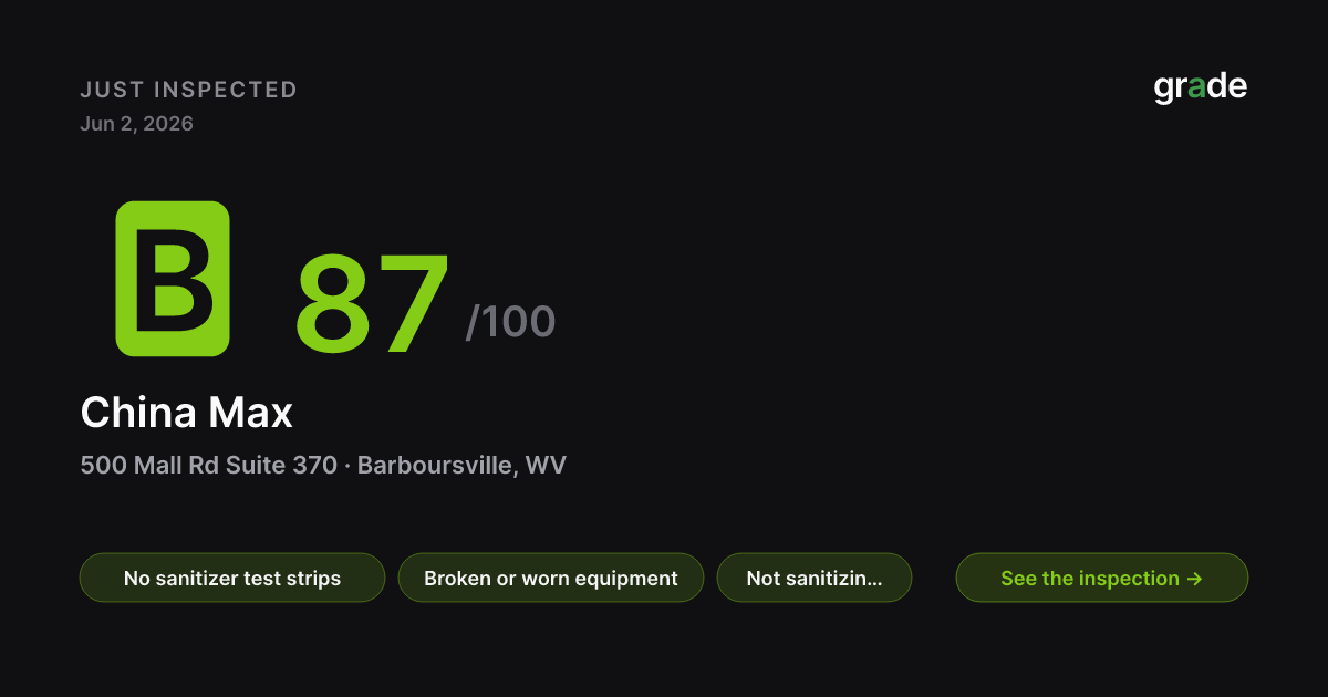 China Max health score — Barboursville, WV | grade.food