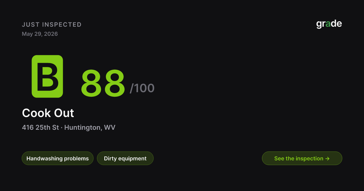 Cook Out health score — Huntington, WV | grade.food