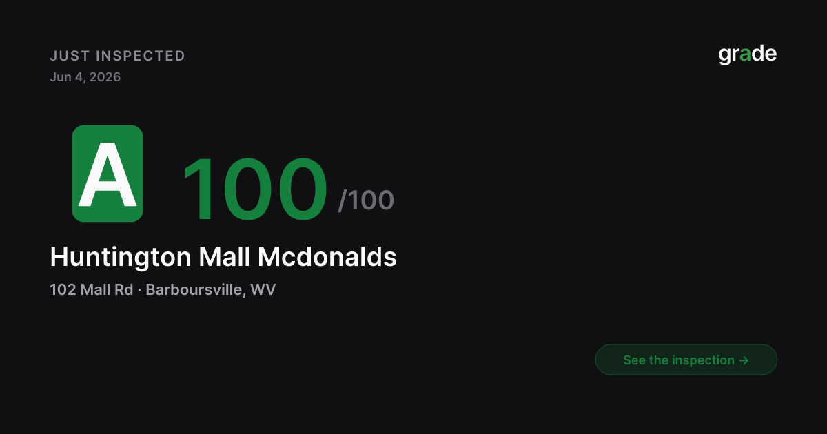 Huntington Mall Mcdonalds health score — Barboursville, WV | grade.food