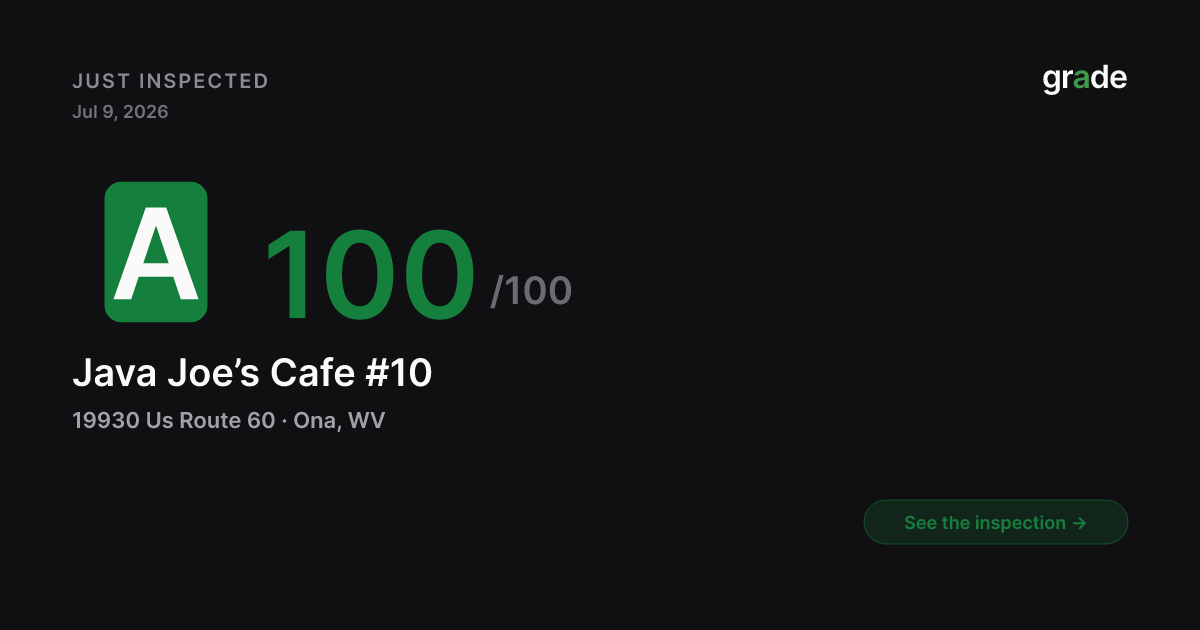 Java Joe’s Cafe #10 health score — Ona, WV | grade.food