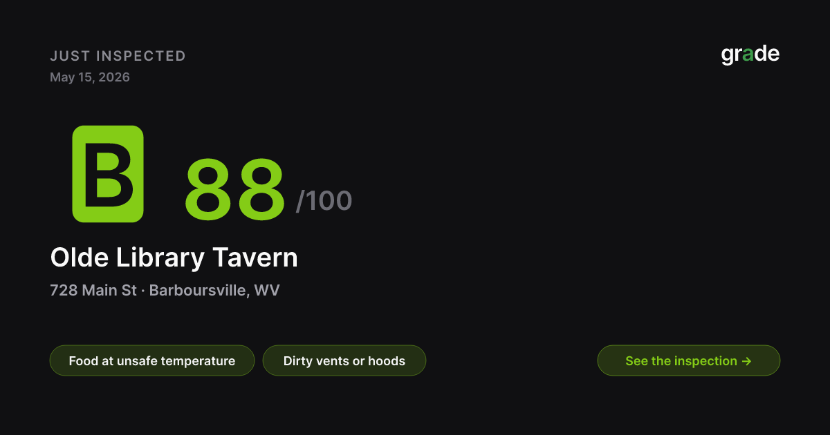Olde Library Tavern health score — Barboursville, WV | grade.food