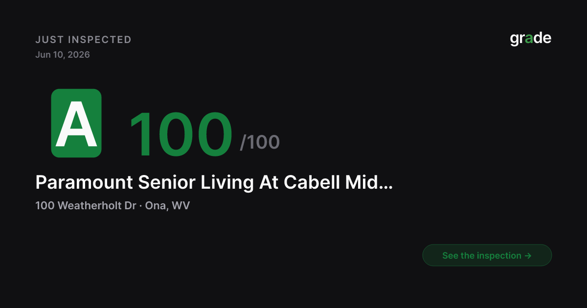 Paramount Senior Living At Cabell Midland health score — Ona, WV | grade.food