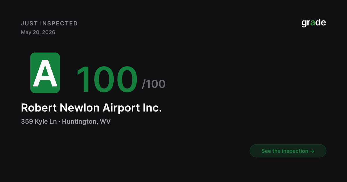 Robert Newlon Airport Inc. health score — Huntington, WV | grade.food