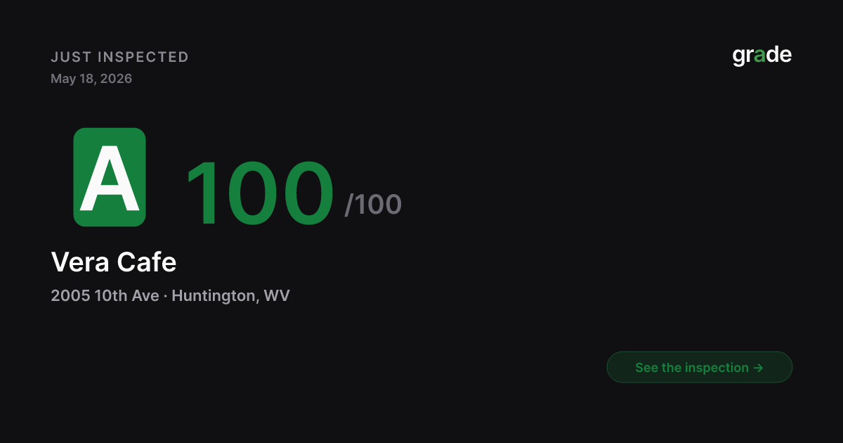 Vera Cafe health score — Huntington, WV | grade.food
