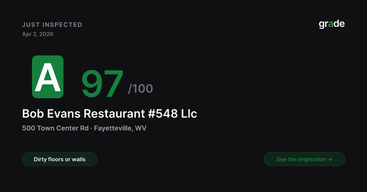 Bob Evans Restaurant #548 Llc health score — Fayetteville, WV | grade.food