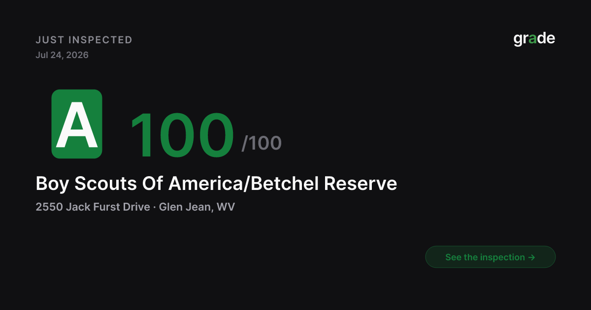 Boy Scouts Of America/Betchel Reserve health score — Glen Jean, WV | grade.food