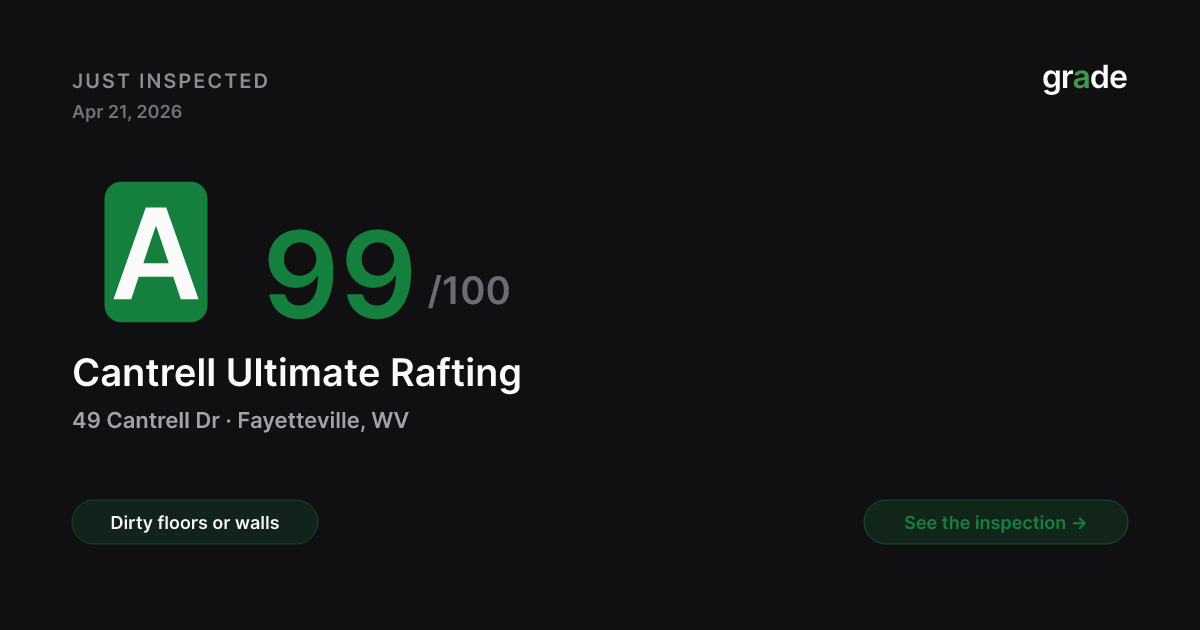 Cantrell Ultimate Rafting health score — Fayetteville, WV | grade.food