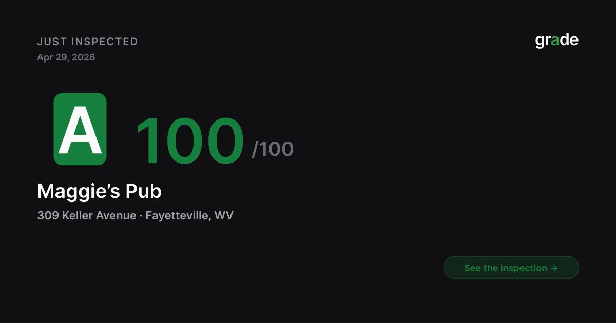 Maggie’s Pub health score — Fayetteville, WV | grade.food