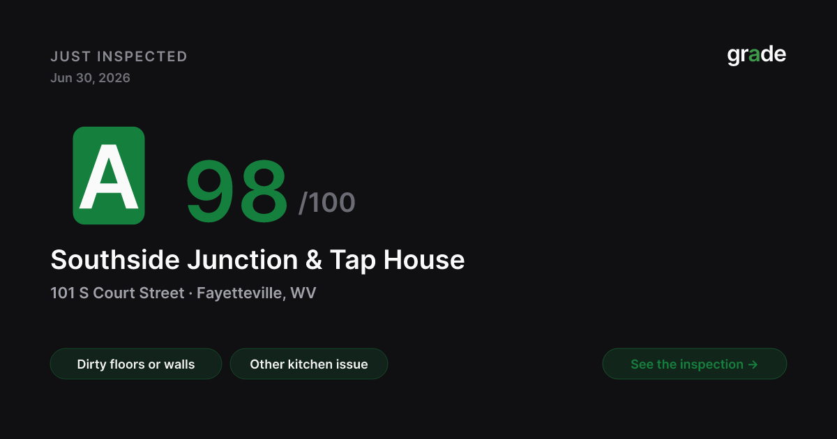 Southside Junction & Tap House health score — Fayetteville, WV | grade.food