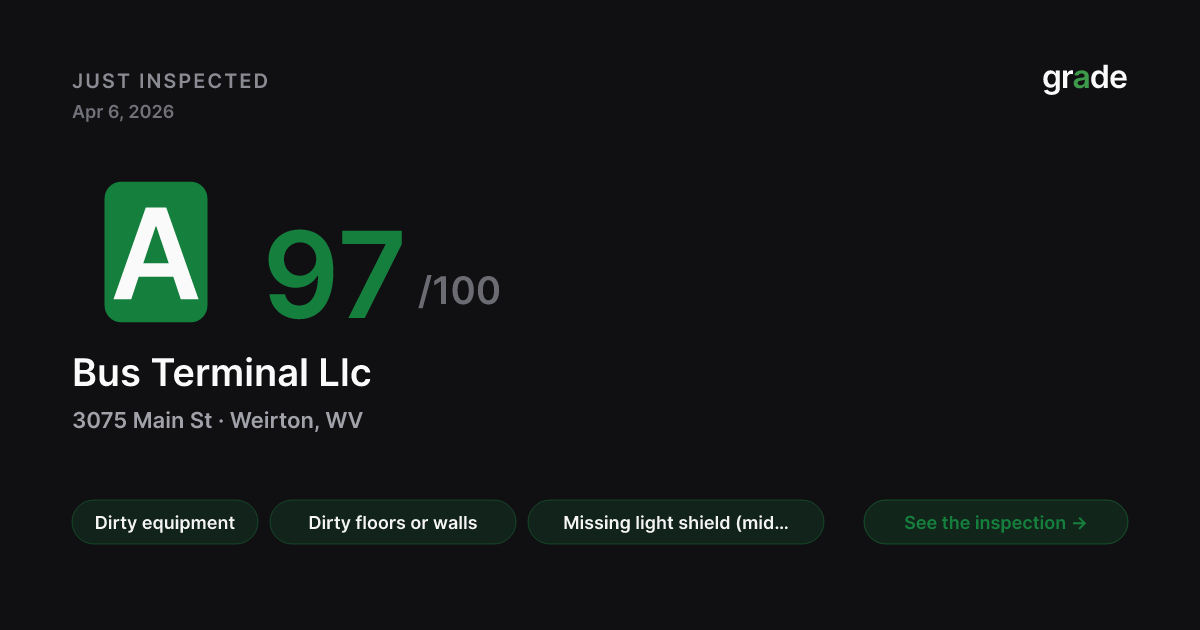 Bus Terminal Llc health score — Weirton, WV | grade.food