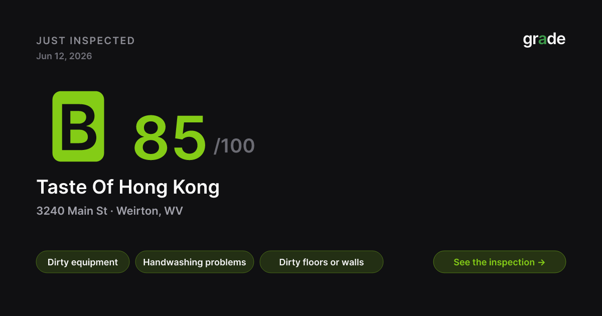 Taste Of Hong Kong health score — Weirton, WV | grade.food