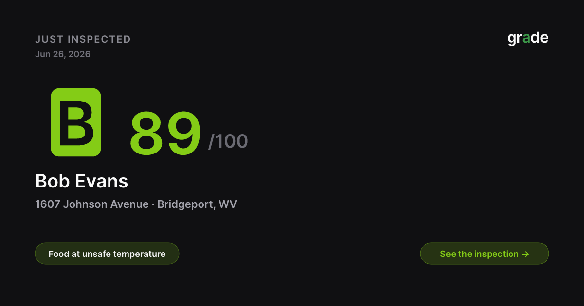 Bob Evans health score — Bridgeport, WV | grade.food
