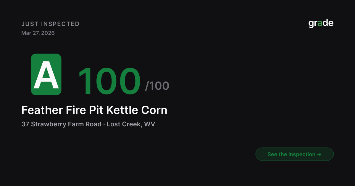 Feather Fire Pit Kettle Corn health score — Lost Creek, WV | grade.food