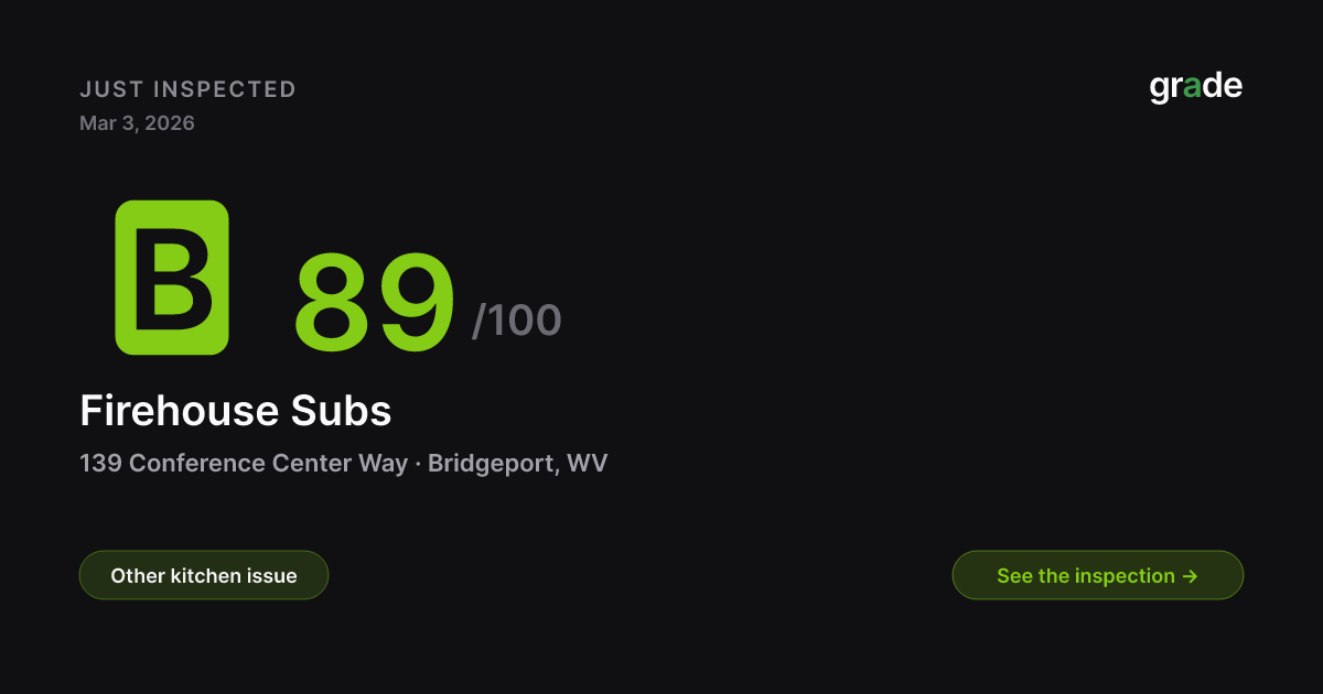 Firehouse Subs health score — Bridgeport, WV | grade.food