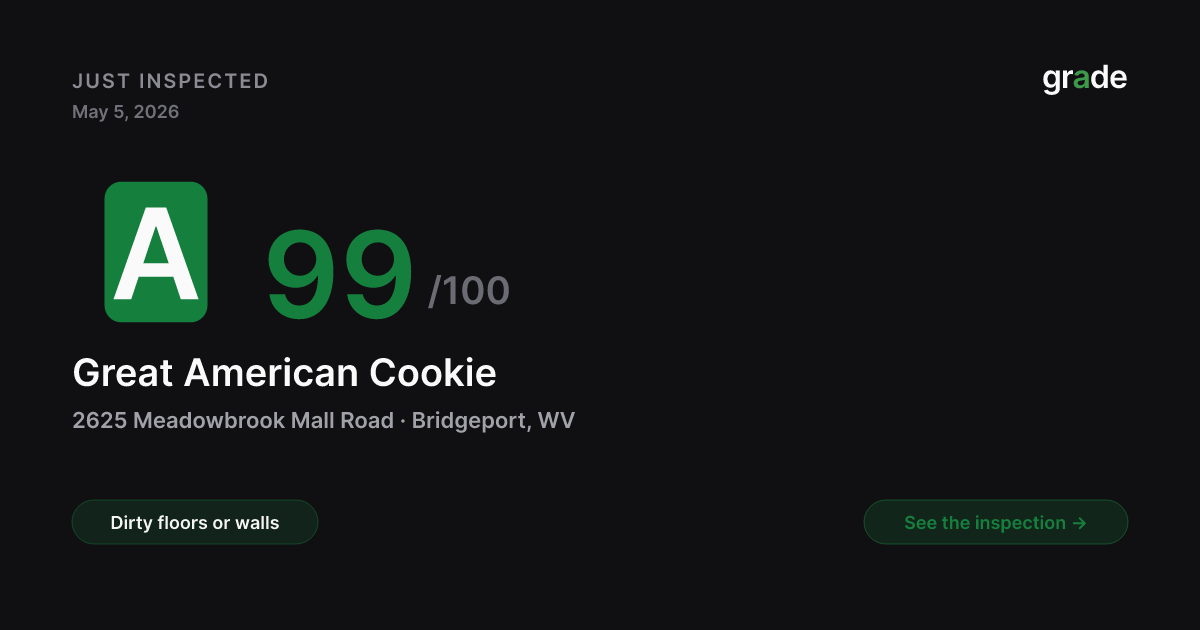 Great American Cookie health score — Bridgeport, WV | grade.food