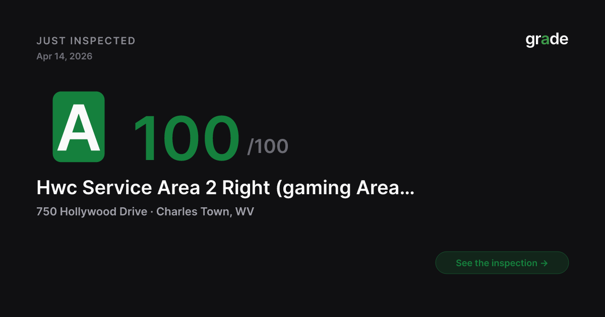 Hwc Service Area 2 Right (gaming Area Soda) health score — Charles Town, WV | grade.food