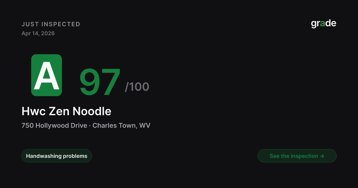 Hwc Zen Noodle health score — Charles Town, WV | grade.food