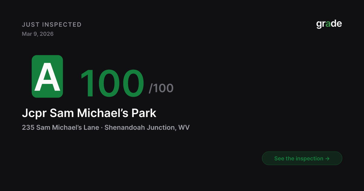 Jcpr Sam Michael’s Park health score — Shenandoah Junction, WV | grade.food