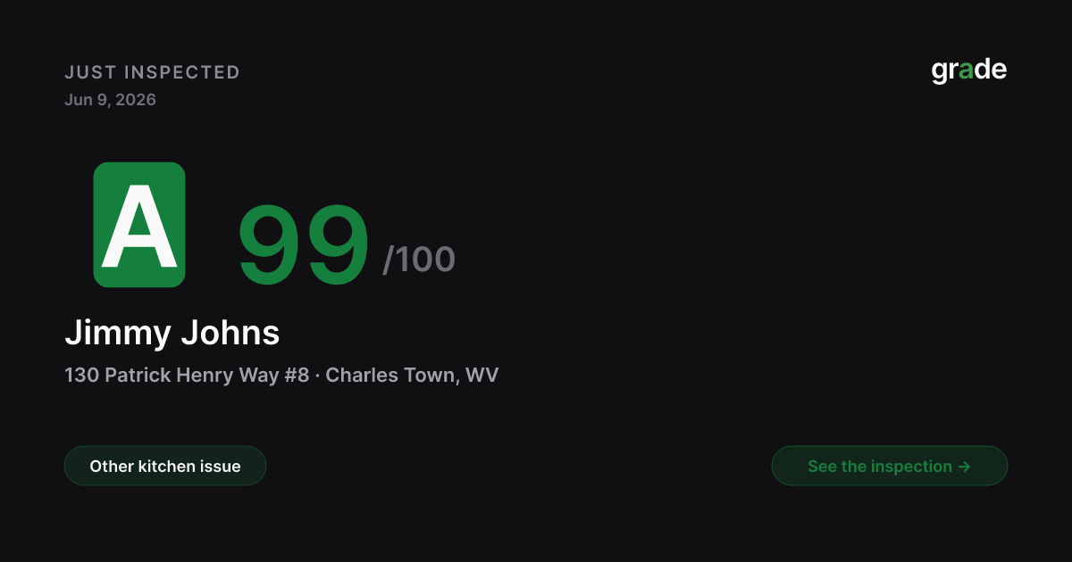 Jimmy Johns health score — Charles Town, WV | grade.food
