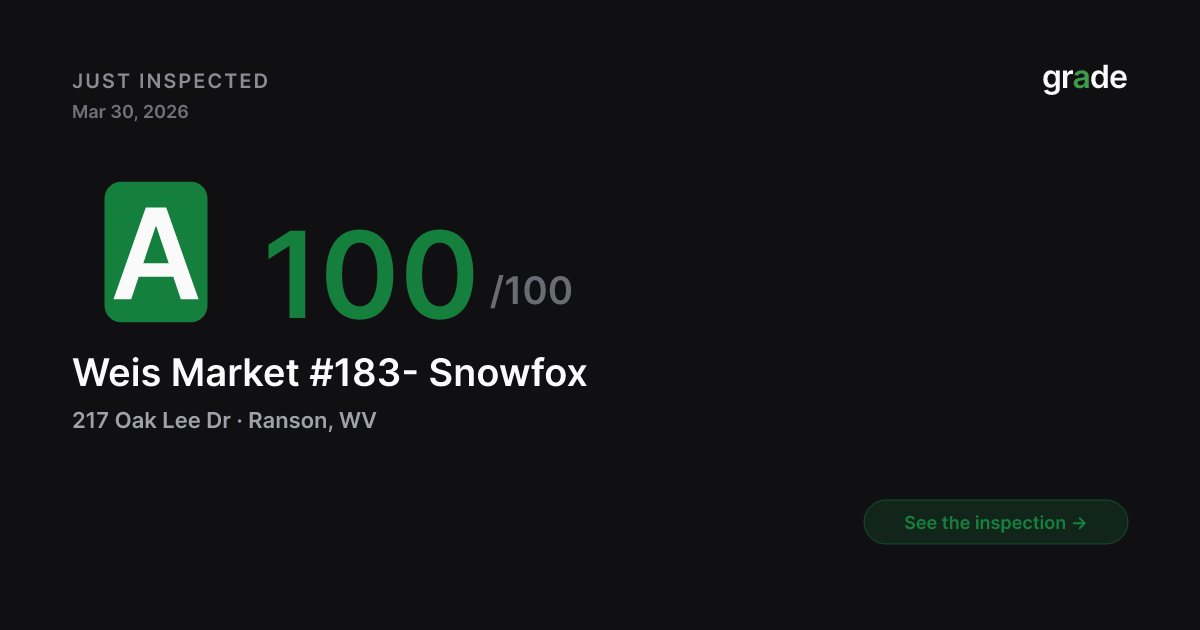 Weis Market #183- Snowfox health score — Ranson, WV | grade.food
