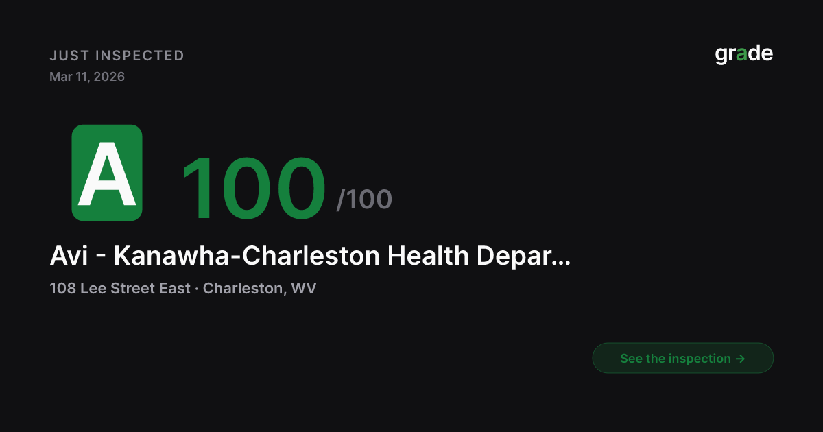 Avi - Kanawha-Charleston Health Department health score — Charleston, WV | grade.food