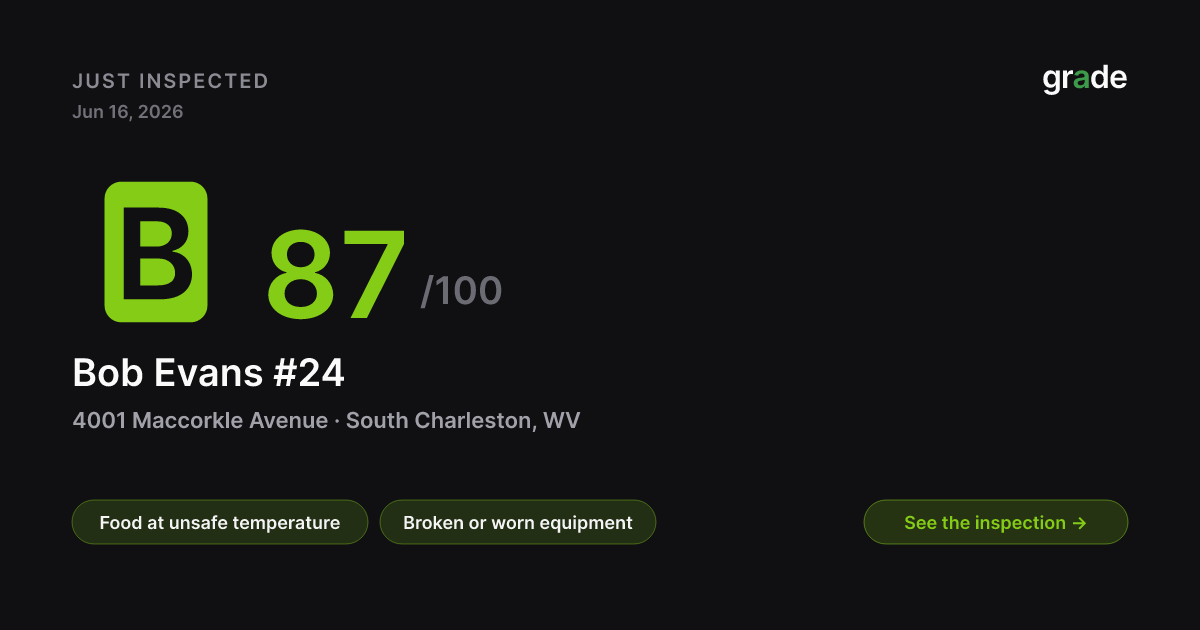 Bob Evans #24 health score — South Charleston, WV | grade.food