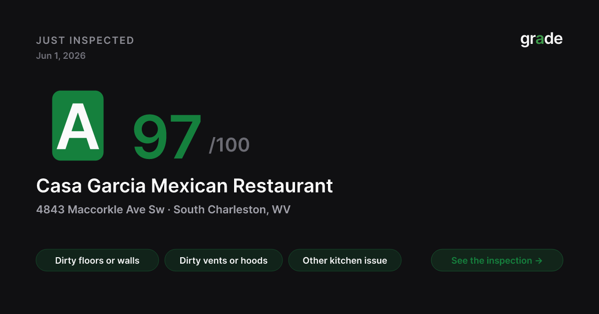 Casa Garcia Mexican Restaurant health score — South Charleston, WV | grade.food
