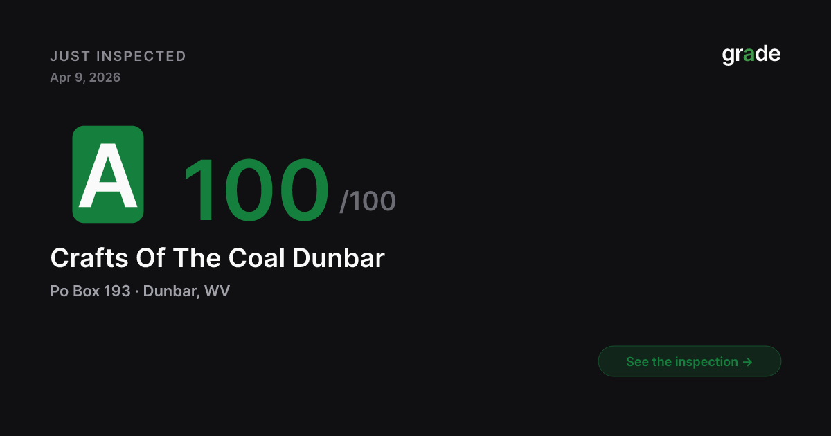 Crafts Of The Coal Dunbar health score — Dunbar, WV | grade.food