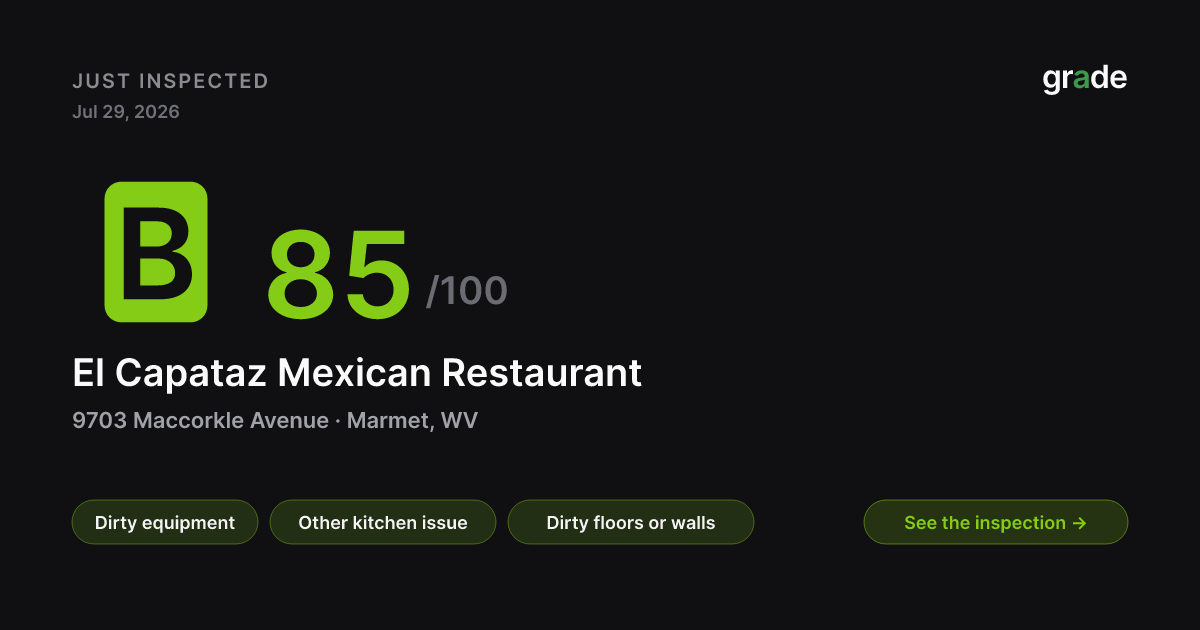 El Capataz Mexican Restaurant health score — Marmet, WV | grade.food