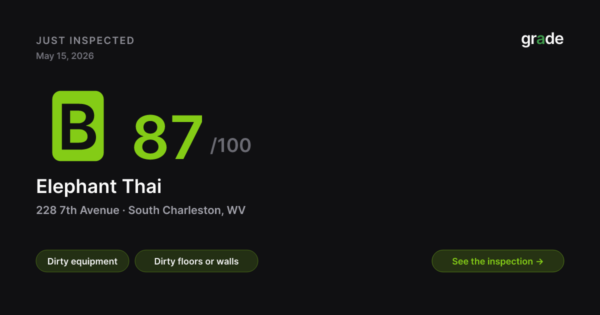 Elephant Thai health score — South Charleston, WV | grade.food