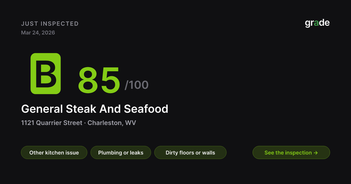 General Steak And Seafood health score — Charleston, WV | grade.food