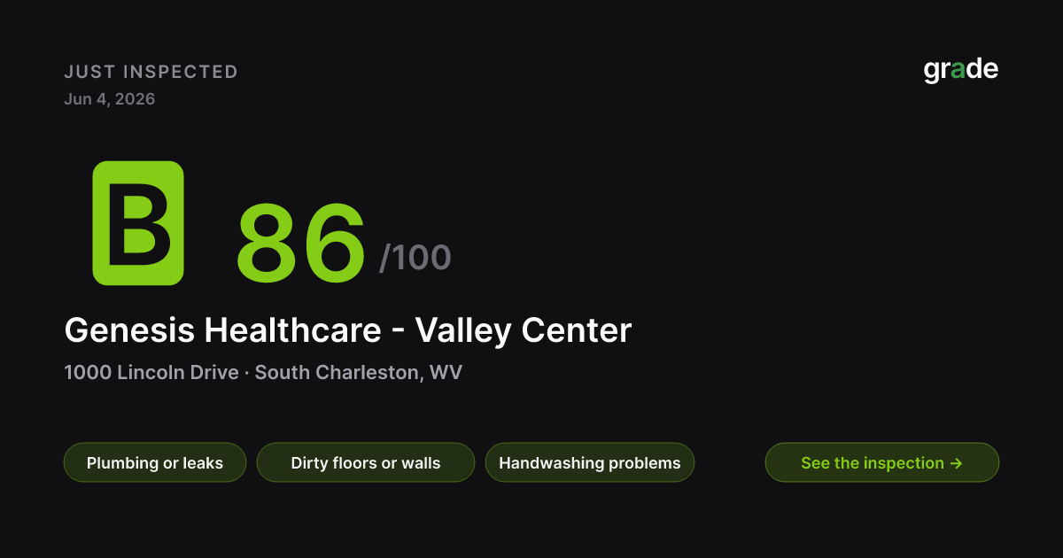 Genesis Healthcare - Valley Center health score — South Charleston, WV | grade.food