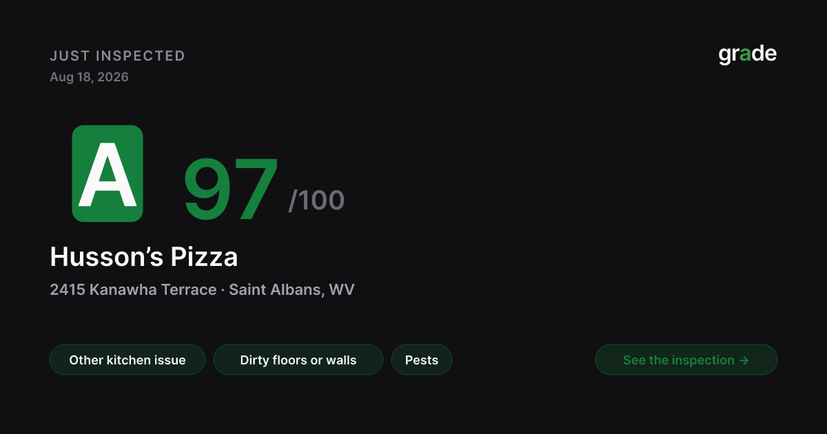 Husson’s Pizza health score — Saint Albans, WV | grade.food