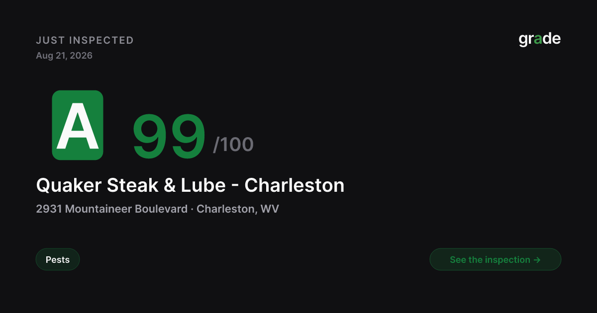 Quaker Steak & Lube - Charleston health score — Charleston, WV | grade.food