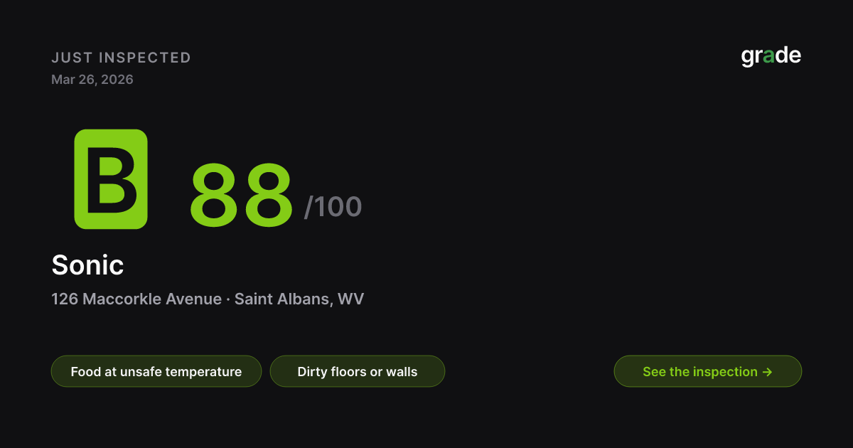 Sonic health score — Saint Albans, WV | grade.food