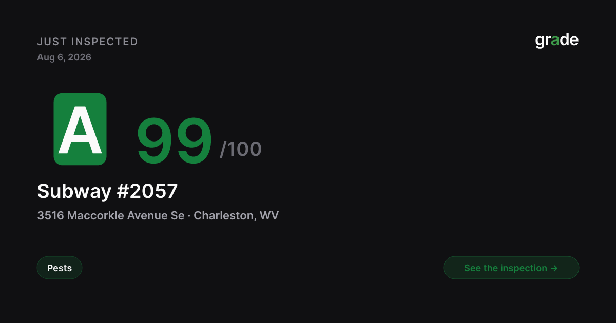 Subway #2057 health score — Charleston, WV | grade.food