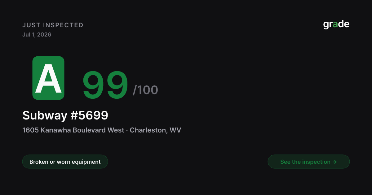 Subway #5699 health score — Charleston, WV | grade.food