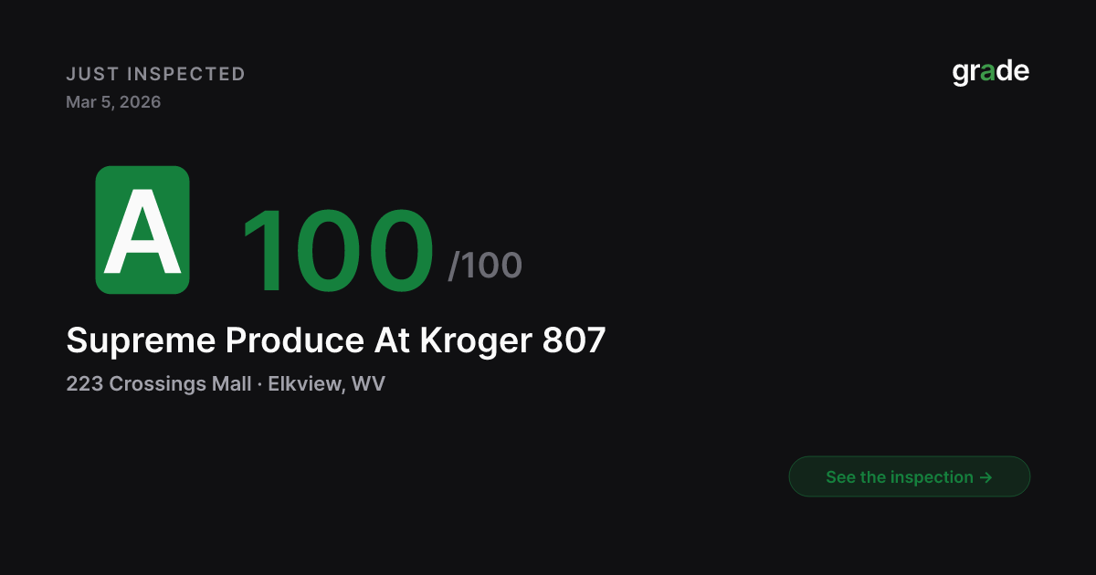 Supreme Produce At Kroger 807 health score — Elkview, WV | grade.food