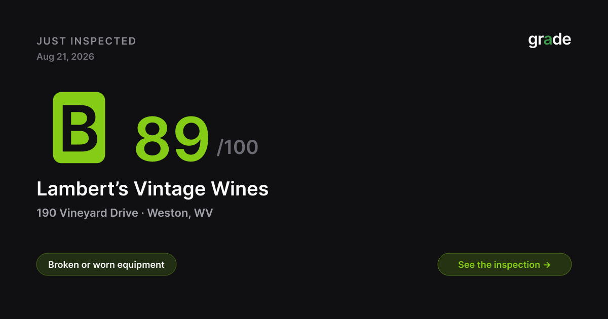 Lambert’s Vintage Wines health score — Weston, WV | grade.food