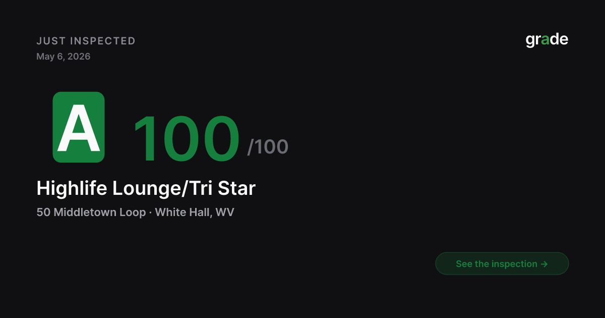 Highlife Lounge/Tri Star health score — White Hall, WV | grade.food