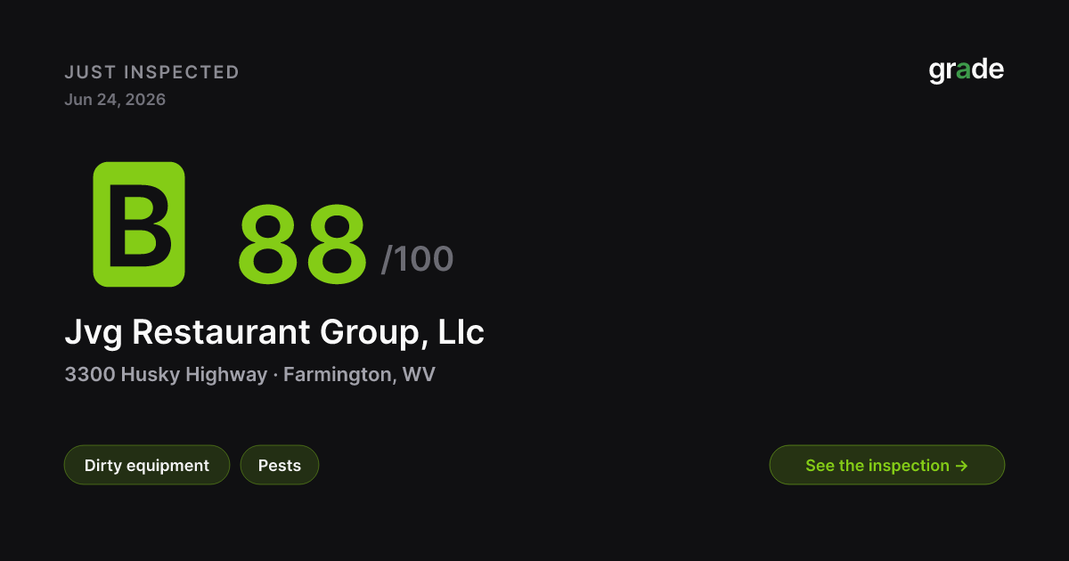 Jvg Restaurant Group, Llc health score — Farmington, WV | grade.food