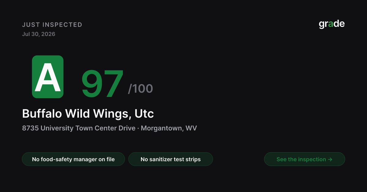 Buffalo Wild Wings, Utc health score — Morgantown, WV | grade.food