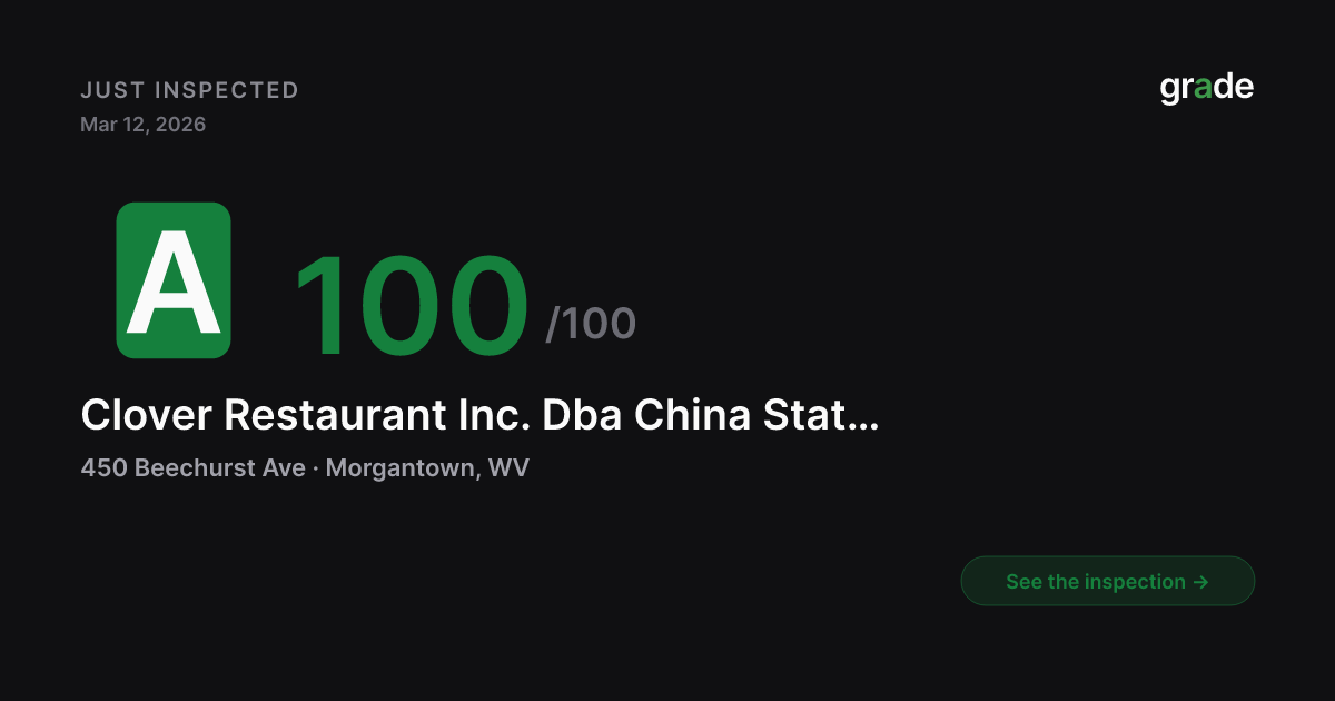 Clover Restaurant Inc. Dba China Station health score — Morgantown, WV | grade.food